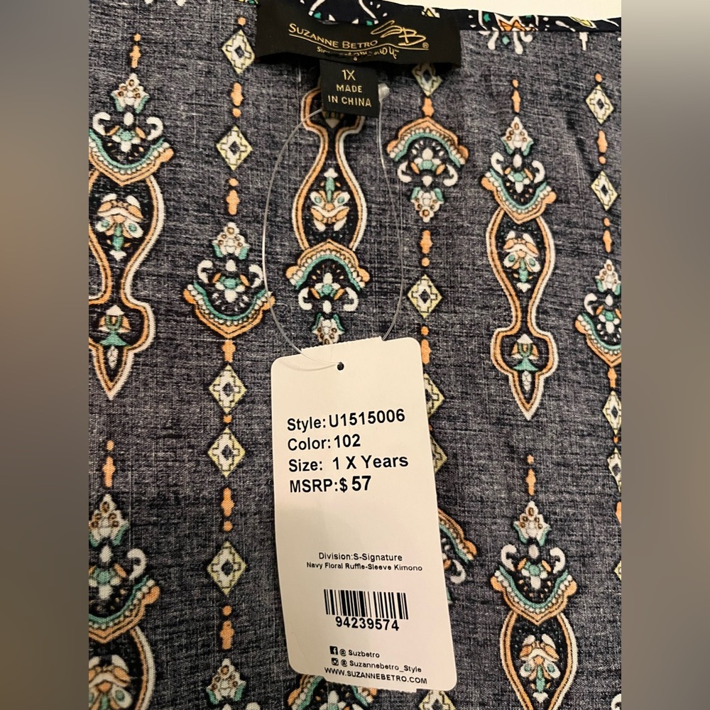 Suzanne Betro Multicolor Bohemian Kimono Top - Picture 2 of 2